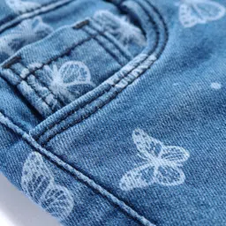 Babyhug Denim Mid Thigh Length Stretchable Shorts Butterfly Print - Blue image 3