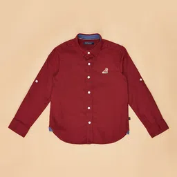 Pantaloons Junior Cotton Full Sleeves Solid Shirt - Maroon image 3