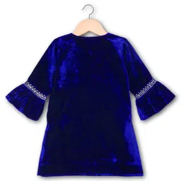 Babyhug Velvet Three Fourth Sleeves Embroidered Kurti Salwar Set with Dupatta - Royal Blue image 3