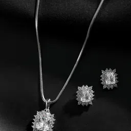 Voylla Sparkling Elegance Celestial Crystal American Diamond Pendant Set-image-82