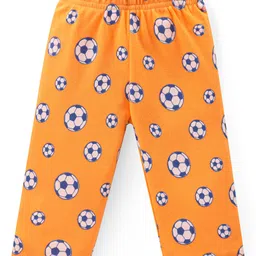 Babyhug Cotton Knit Full Sleeves Night Suit With Footballs Print - Orange image 4
