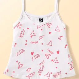 Evimo Single Jersey Knit Sleeveless Heart Printed Slips Pack of 3 - Off White Blue & Green image 4