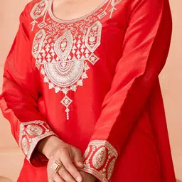 MADHURAM Floral Embroidered Thread Work Ready To Wear Silk Lehenga With Blouse & Dupatta image 2