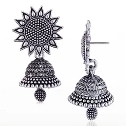 Sangria Set Of 6 Silver Plated Oxidized Jhumka Earrings image 2