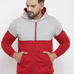 Kalt Men Red & Grey Colourblocked Fleece Sweatshirts image 1