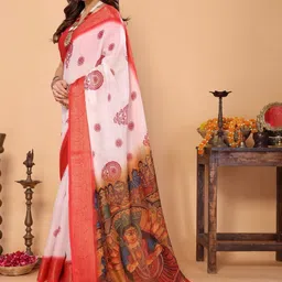 ALMAARI FASHION Ethnic Motifs Printed Woven Design Pure Linen Banarasi Saree image 2