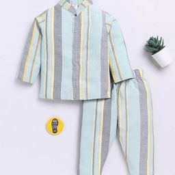 Clt.s Kids Striped Mandarin Collar Long Sleeves Pure Cotton Night suit-picture-0