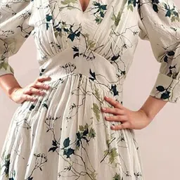 Zink London Multi-Colored Tropical Print 3/4th Sleeves Cotton Fit & Flare Midi Dress image 5