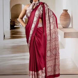 GEN Z TRENDS Ajrak Block Satin Saree image 2