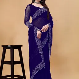 MEAVEN FEB Women Embellished Beads and Stones Pure Georgette Saree-image-65