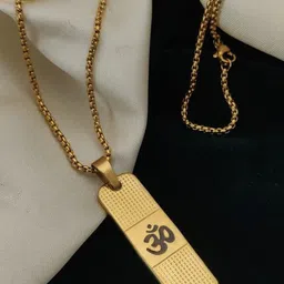 P. R. PRINTS Men Gold-Plated Om Pendant With Chain image 4