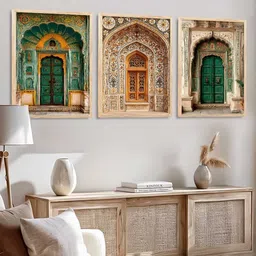 WALLLANE Set of 3 Multicoloured Wooden Traditional Art Framed Posters image 3