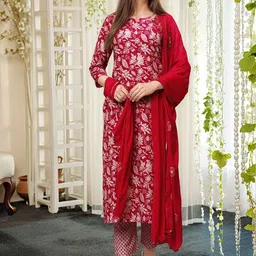 Aaghnya Women Floral Printed Regular Kurta Set With Dupatta-picture-3
