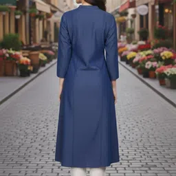 SK Creation Women Mandarin Collar Denim A-Line Kurta image 4