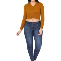 FEMULA Women Brown Woolen Crop Top image 3