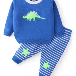Babyhug Knit Full Sleeves Pullover Sweater & Pant Set Dino Design - Blue-picture-26
