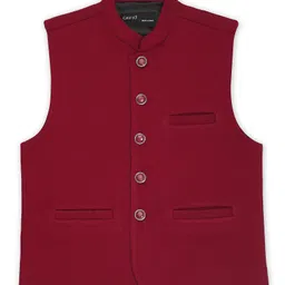 CAVIO Sleeveless Solid Nehru Jacket - Maroon-picture-18
