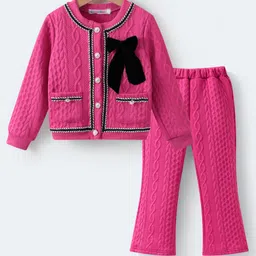 Kookie Kids Full Sleeves Party Top & Bottom Set with Bow Applique - Fuschia-picture-17