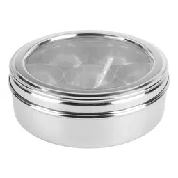 Omega Stainless Steel Masala/Spice Box w/See Thru Lid, 7 Containers & Spoon- 2L (12")-image-16