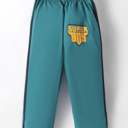 Tango Single Jersey Knit Full Length Lounge Pant with Tape Detailing &Text Print - Teal Blue-picture-43