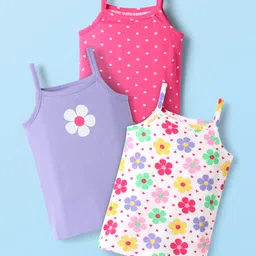 Babyhug 100% Cotton Single Jersey Knit Sleeveless Slips With Floral & Polka Dot Print Pack Of 3 - Pink White & Purple-picture-28