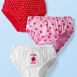 Kookie Kids India Cotton Knit Panties With Polka Dots & Tropical Theme Print Pack Of 3 - Red Pink & White-image-73