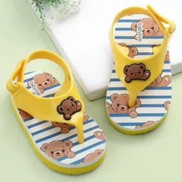 Babyoye Velcro Closure Flip Flops With Teddy Bear Print & Applique - Yellow-picture-20