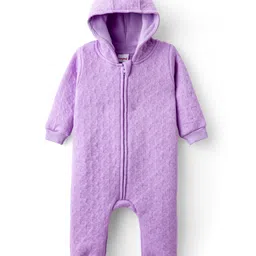Babyhug Interlock Knit Full Sleeves Front Open Hooded Romper with Hearts Detailing - Purple-picture-35