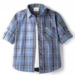 Rikidoos Full Sleeves Checked Shirt With Attached Tee - Blue & White-picture-36