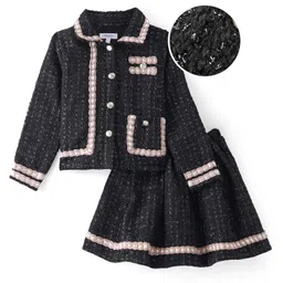 Mark & Mia Woven Full Sleeves Party Top & Skirt with Sequin & Lace Detailing - Black-picture-25