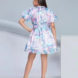 Peppermint Print Puff Sleeve Chiffon A-Line Dress image 2