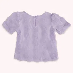 Pantaloons Junior Cotton Half Sleeves Floral Applique Detailed Top - Lavender image 3
