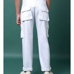 CRIMSOUNE CLUB Cotton Woven Solid Cargo Trousers - White image 3