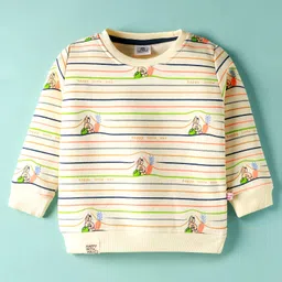 Mini Taurus Interlock Woven Full Sleeves Striped Co-ords Winter Night Suit with Bunny Print - Cream image 2