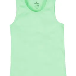 Kiddopanti Cotton Knit Pack of 3 Sleeveless Solid Vests - Yellow Navy Blue & Pista Green image 3