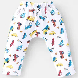 Babyhug Cotton Full Length Diaper Pants Striped & Vehicles Printed Pack of 3 - Blue & White image 3