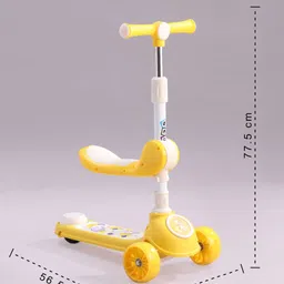 fab n funky 2 in 1 Kids 3 Wheel Kick Scooter - Yellow| Foldable Seat with LED| 3 Level Adjustable Handle| Foldable Design| Toy for 3 to 10 Yrs Boys & Girls| Sport Gift| Physical Activity| Wide Deck| Lean-to-Steer image 3