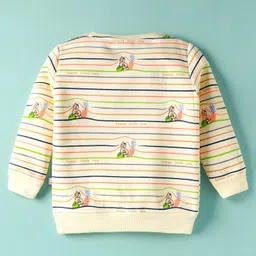 Mini Taurus Interlock Woven Full Sleeves Striped Co-ords Winter Night Suit with Bunny Print - Cream image 3