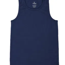 Kiddopanti Cotton Knit Pack of 3 Sleeveless Solid Vests - Yellow Navy Blue & Pista Green image 4