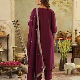 Indo Era Women Ethnic Motifs Embroidered Kurta with Trousers & Dupatta image 2