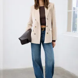 Trendyol Striped Notched Lapel Collar Double Breasted Blazer-image-83