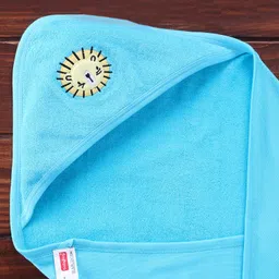 Babyhug Knit Terry Sheep Embroidered Hooded Towel  L 76 x B 76 cm- Blue image 4