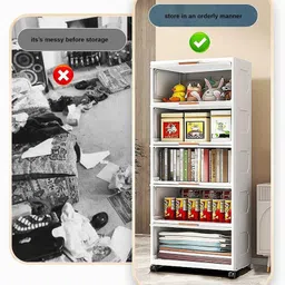 House of Quirk Stackable Collapsible Storage Boxes with Wheels and Doors Versatile Plastic Containers for Home Organization - 4Layer - White image 4