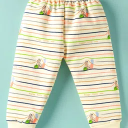 Mini Taurus Interlock Woven Full Sleeves Striped Co-ords Winter Night Suit with Bunny Print - Cream image 5