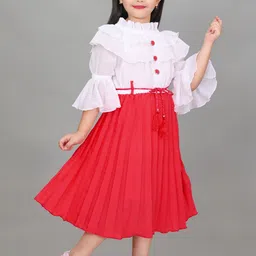 UC ENTERPRISES Colourblocked Bell Sleeve Fit & Flare Midi Dress-picture-15