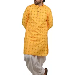 aruati Mens long printed Yellow Kurta 36 image 5