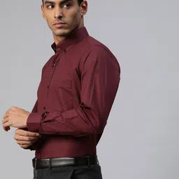 MANQ Men Maroon Solid Smart Formal Shirt image 4