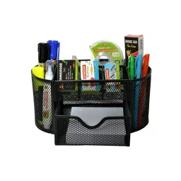 Music 555 5 Compartments Metal Mesh Wire Black Pen Stand With Accessories, MMP-79-WE (Pack 1 Pcs) image 1