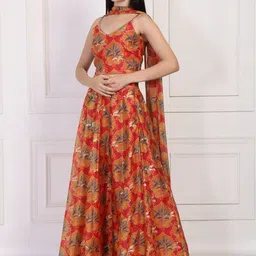 W Floral Printed Crop Top With Skirt & Dupatta Set image 2