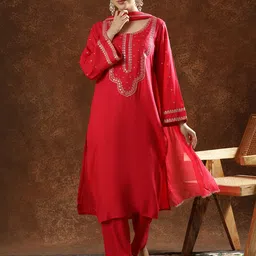Anouk Women Embroidered Regular Mirror Work Kurta with Trousers & With Dupatta-image-42
